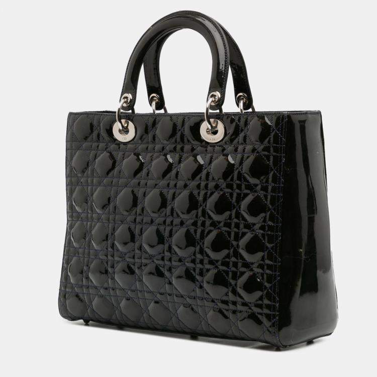 Pre Owned Dior Navy Blue Large Patent Cannage Lady Dior
