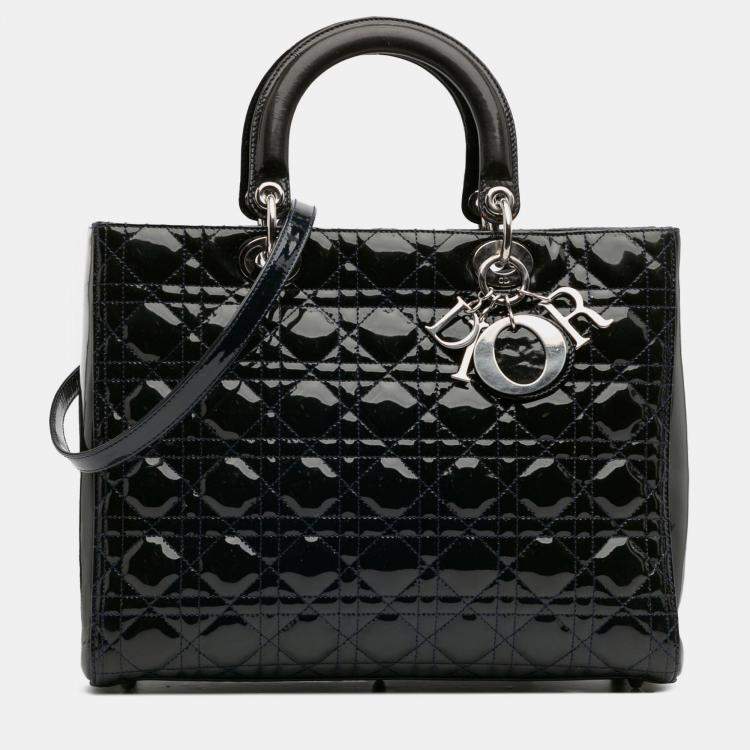 Pre Owned Dior Navy Blue Large Patent Cannage Lady Dior