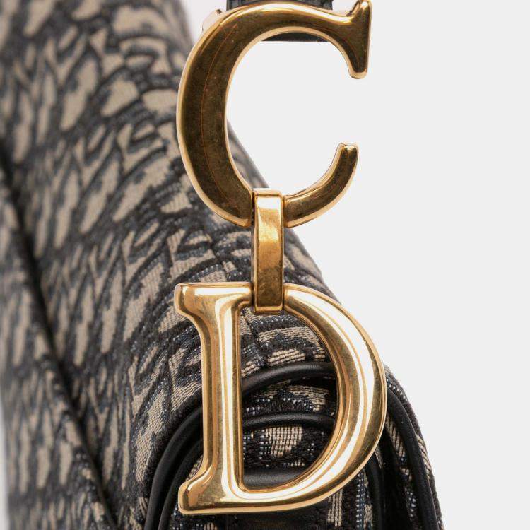 Pre Owned Dior Blue Oblique Canvas Saddle Bag