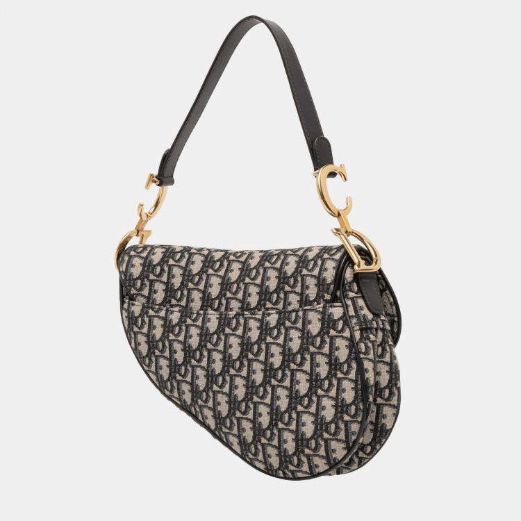 Pre Owned Dior Blue Oblique Canvas Saddle Bag