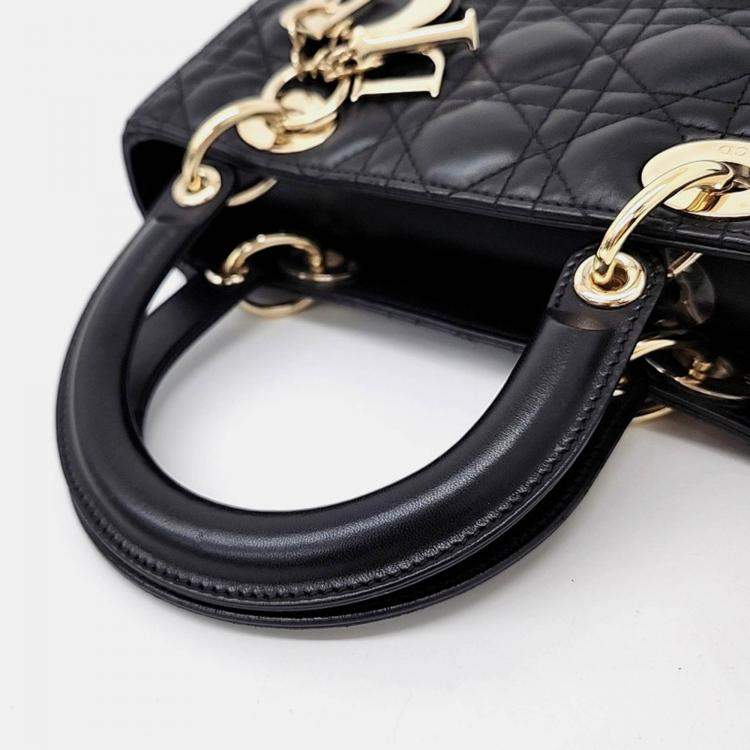 Pre Owned Dior Black Leather Cannage Lady Bag Medium