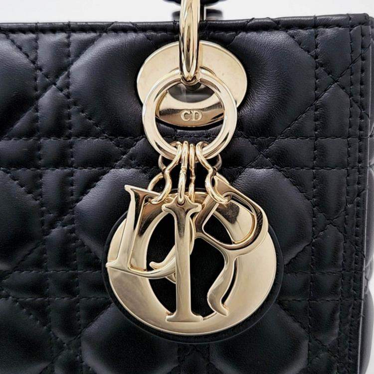 Pre Owned Dior Black Leather Cannage Lady Bag Medium