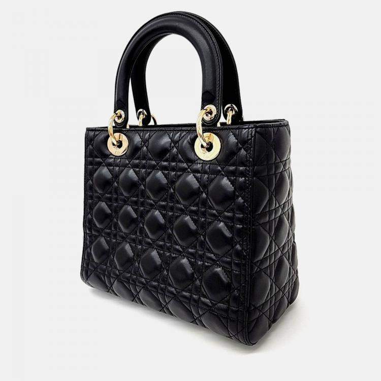 Pre Owned Dior Black Leather Cannage Lady Bag Medium