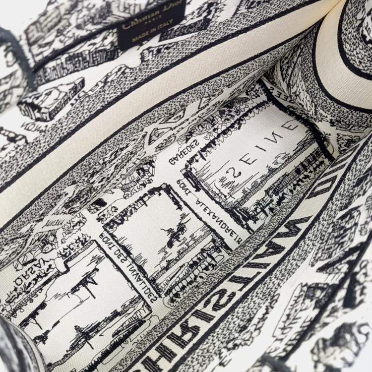 Pre Owned Dior Black White Fabric Book Tote Bag