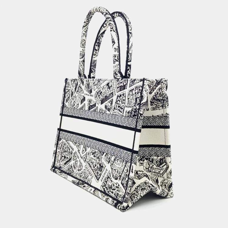 Pre Owned Dior Black White Fabric Book Tote Bag