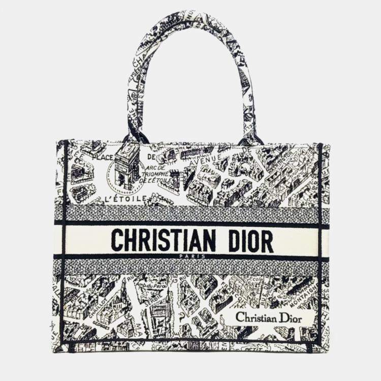 Pre Owned Dior Black White Fabric Book Tote Bag
