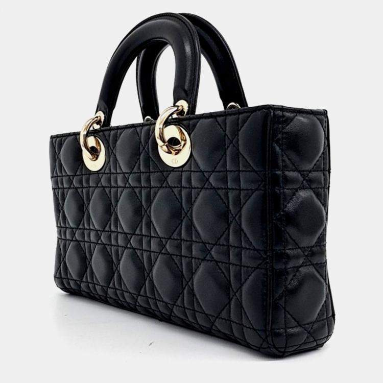 Pre Owned Dior Black Leather Cannage tote and shoulder bag