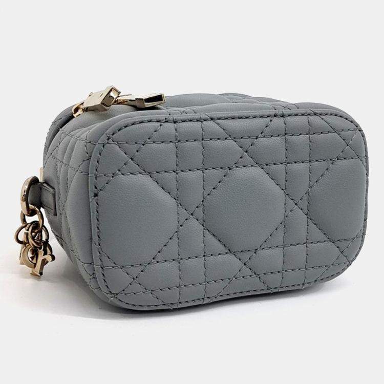 Pre Owned Dior Grey Leather Cannage Micro Vanity