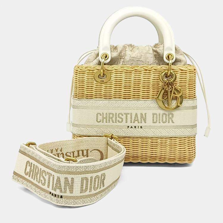 Pre Owned Dior Cream Canvas Rattan Lady Bag Medium