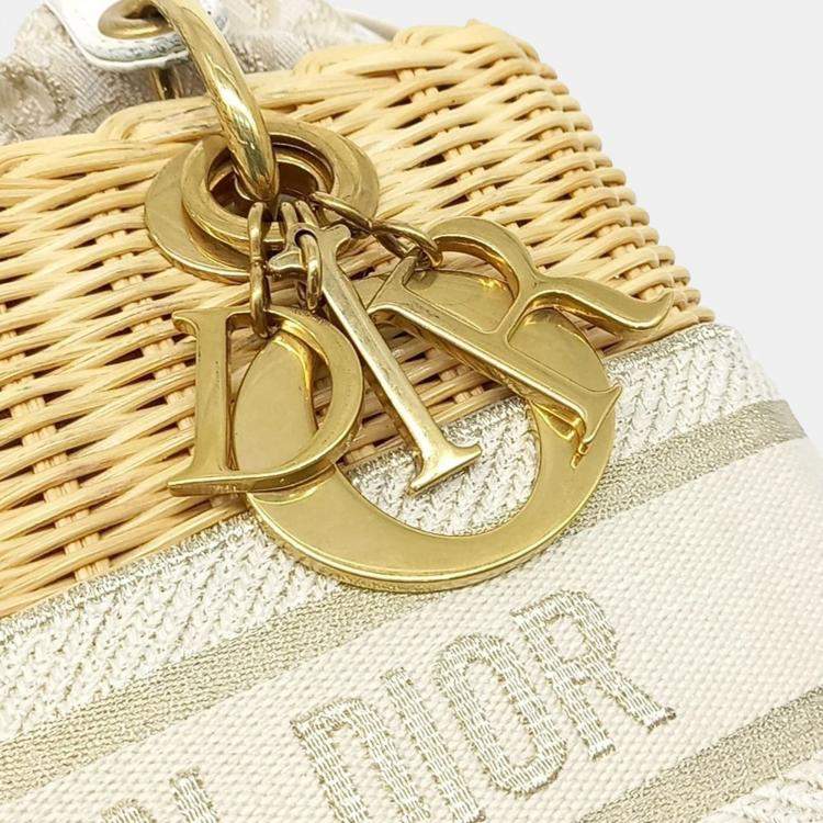 Pre Owned Dior Cream Canvas Rattan Lady Bag Medium