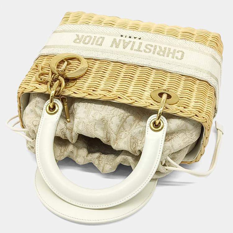 Pre Owned Dior Cream Canvas Rattan Lady Bag Medium