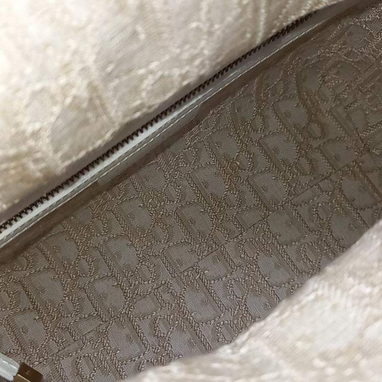 Pre Owned Dior Cream Canvas Rattan Lady Bag Medium