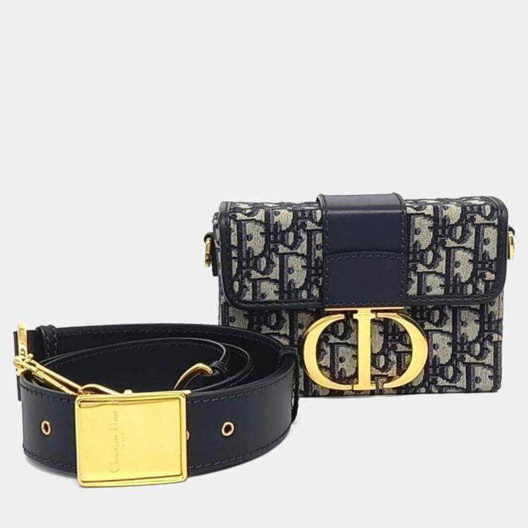 Pre Owned Dior Navy Blue Fabric Oblique 30 Montaigne Box Bag