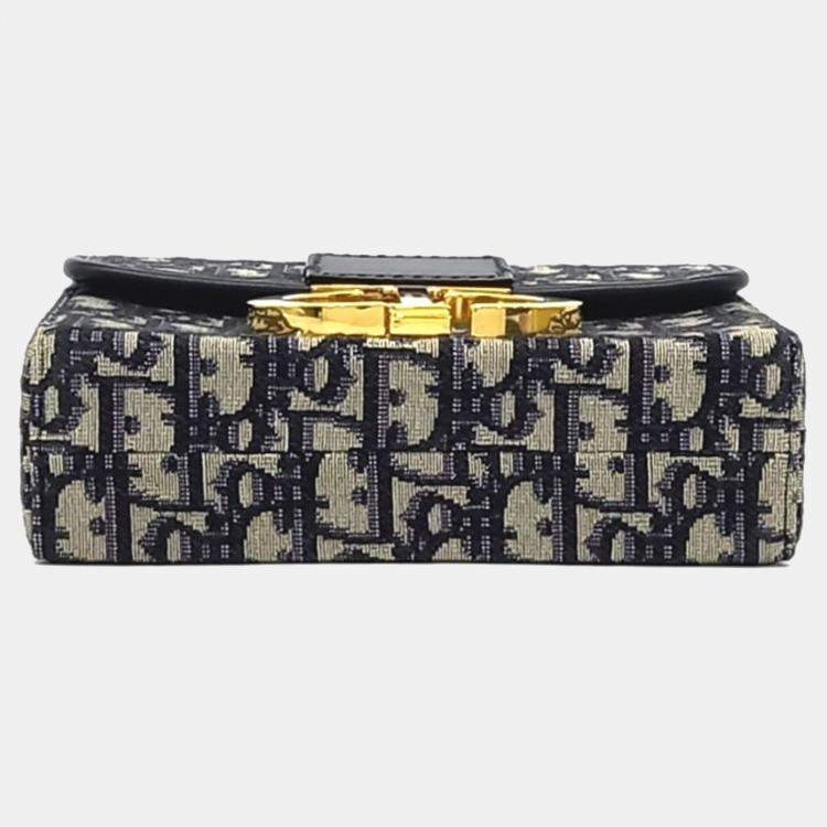 Pre Owned Dior Navy Blue Fabric Oblique 30 Montaigne Box Bag