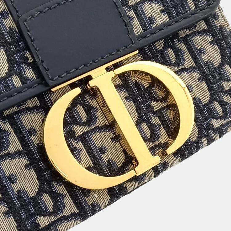 Pre Owned Dior Navy Blue Fabric Oblique 30 Montaigne Box Bag