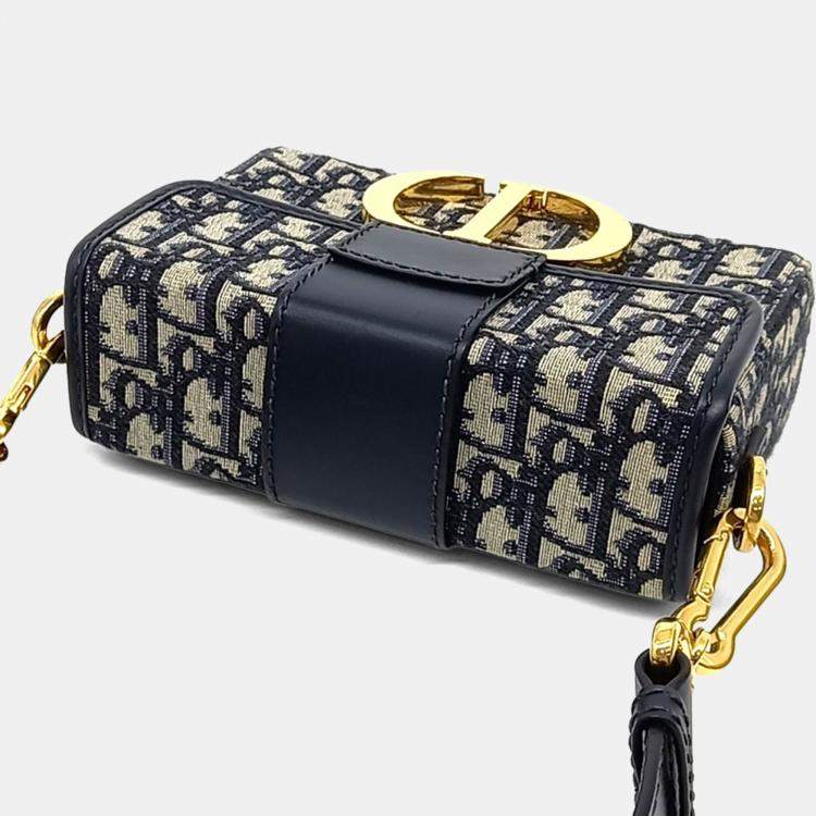 Pre Owned Dior Navy Blue Fabric Oblique 30 Montaigne Box Bag