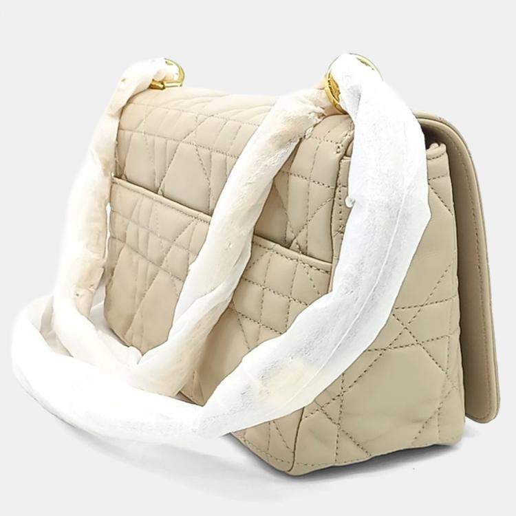 Pre Owned Dior Cream Leather Caro Bag Medium
