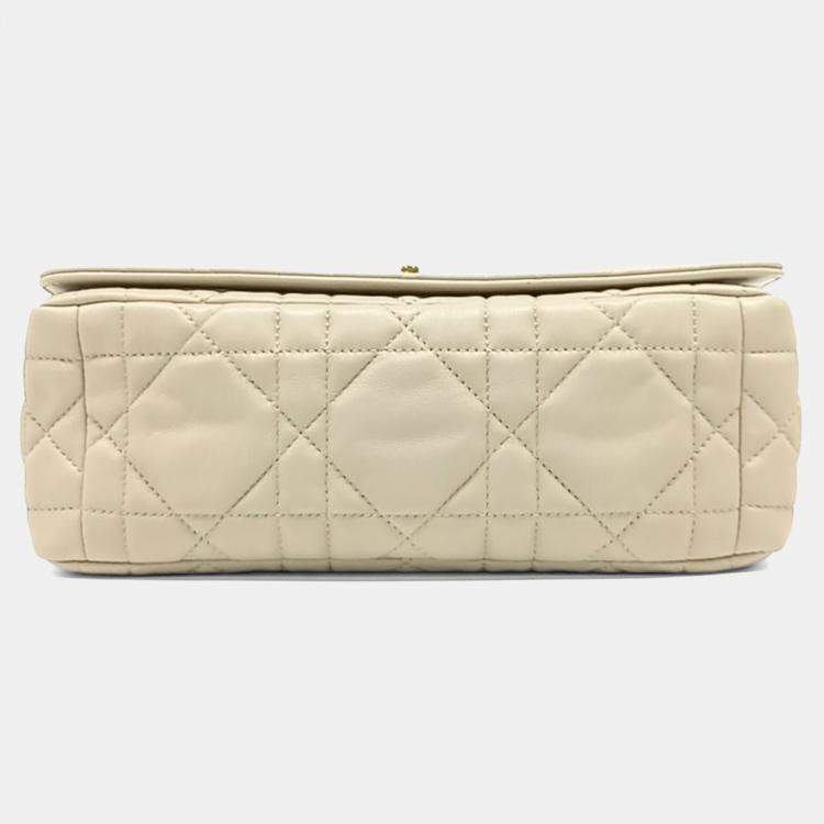 Pre Owned Dior Cream Leather Caro Bag Medium