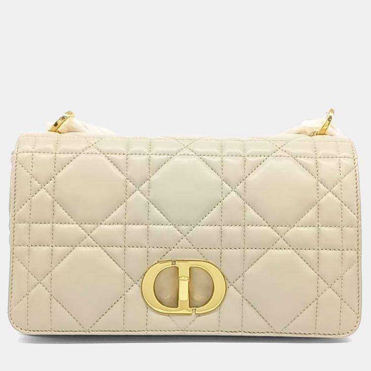 Pre Owned Dior Cream Leather Caro Bag Medium