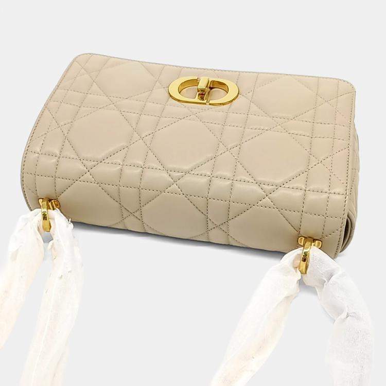Pre Owned Dior Cream Leather Caro Bag Medium