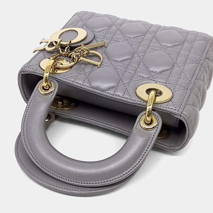 Pre Owned Dior Grey Leather Lady Bag Mini