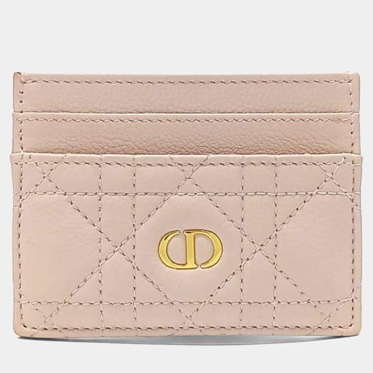 Pre Owned Dior Pink Leather Caro Card Holder