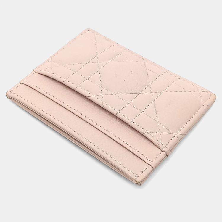 Pre Owned Dior Pink Leather Caro Card Holder