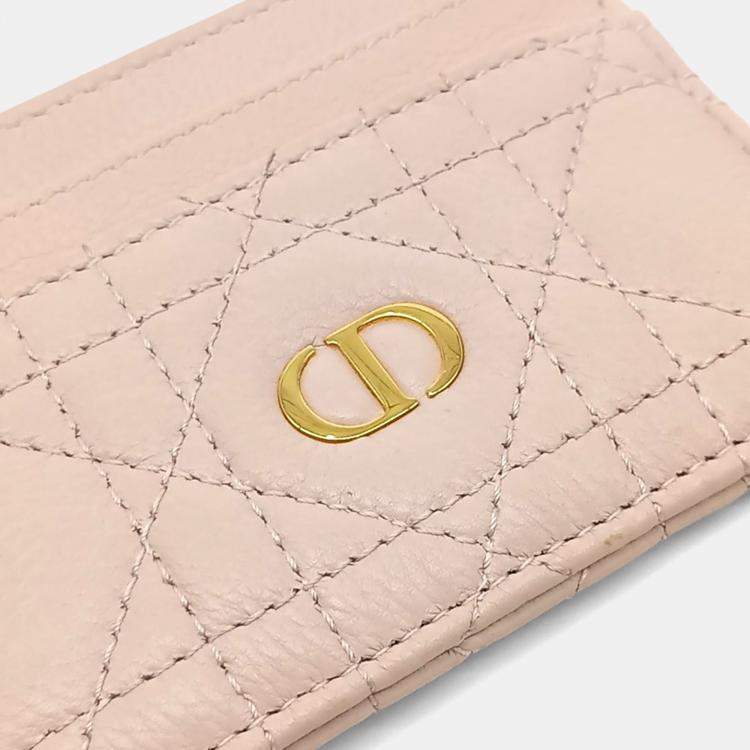 Pre Owned Dior Pink Leather Caro Card Holder