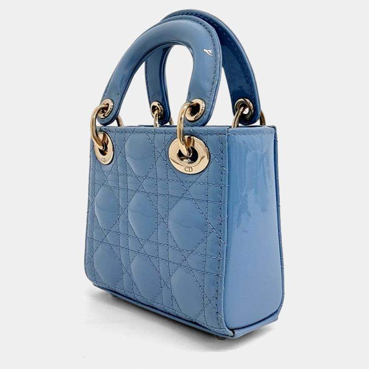Pre Owned Dior Blue Leather Patent Micro Lady Bag