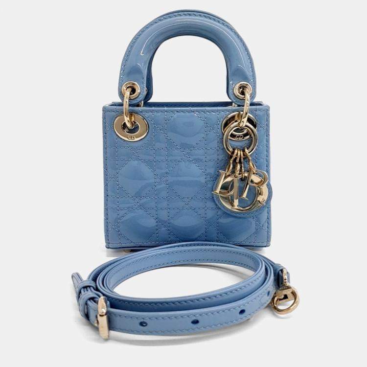 Pre Owned Dior Blue Leather Patent Micro Lady Bag