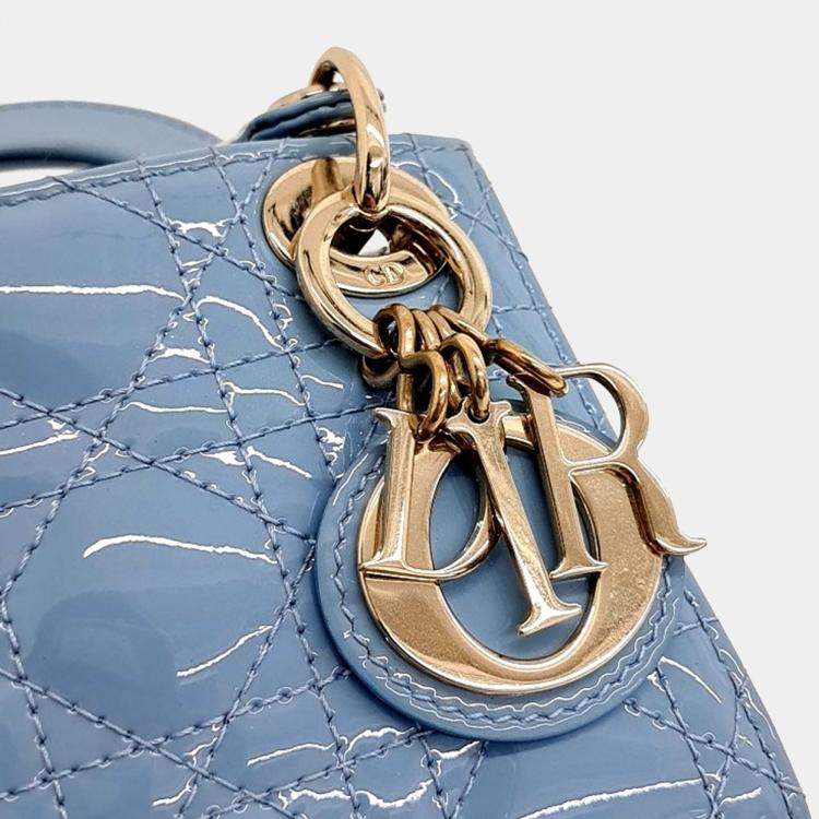 Pre Owned Dior Blue Leather Patent Micro Lady Bag