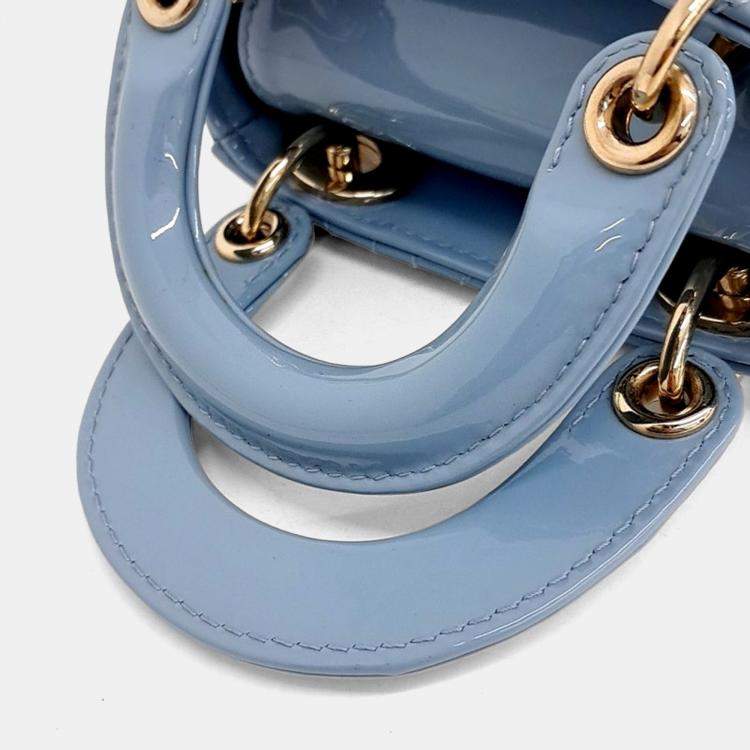 Pre Owned Dior Blue Leather Patent Micro Lady Bag
