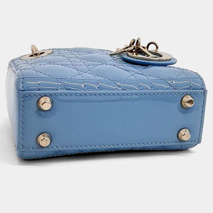 Pre Owned Dior Blue Leather Patent Micro Lady Bag