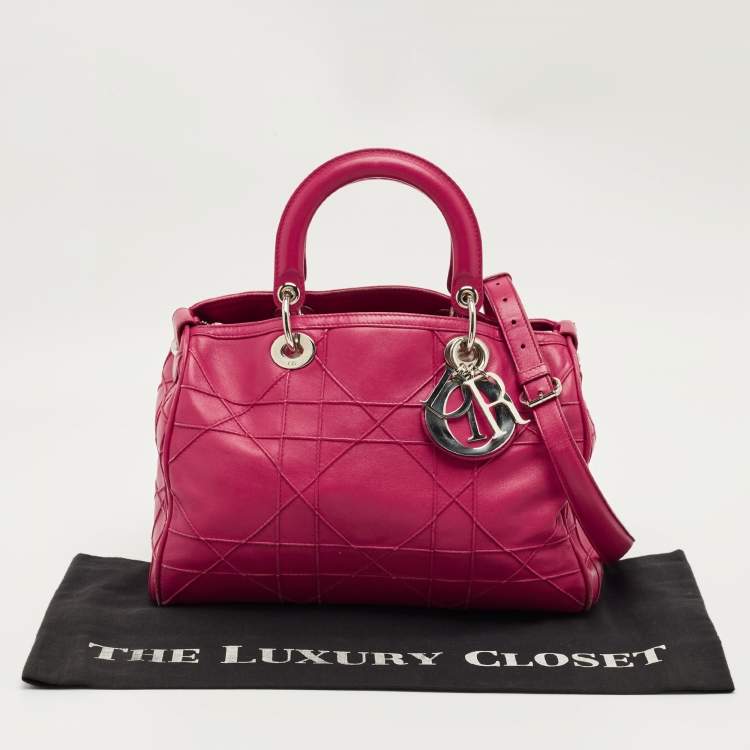 Pre Owned Dior Magenta Cannage Leather Granville Polochon Satchel