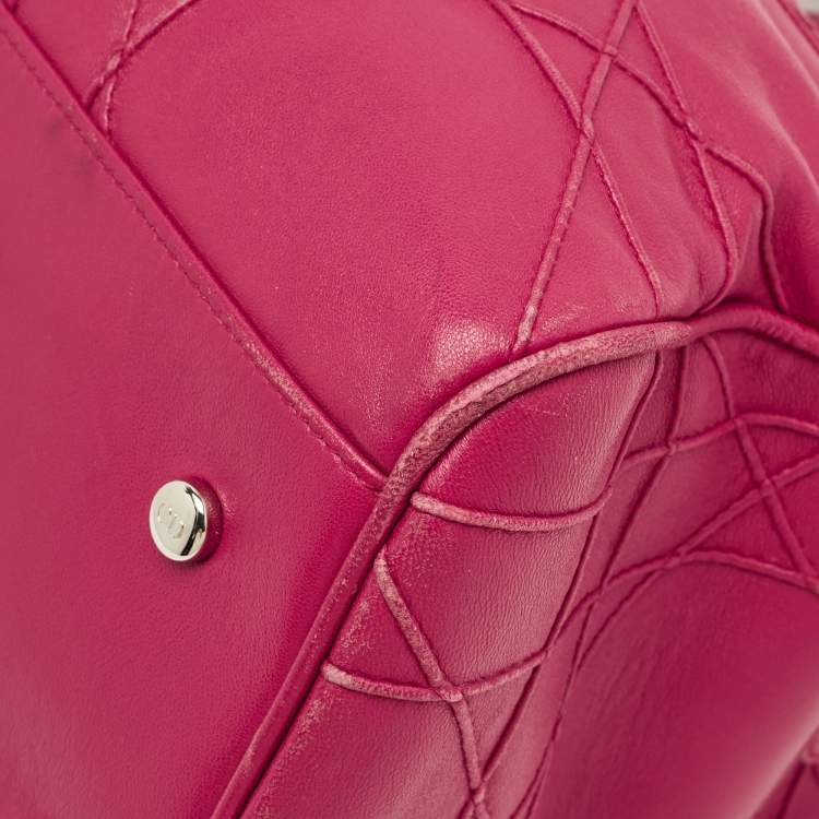 Pre Owned Dior Magenta Cannage Leather Granville Polochon Satchel