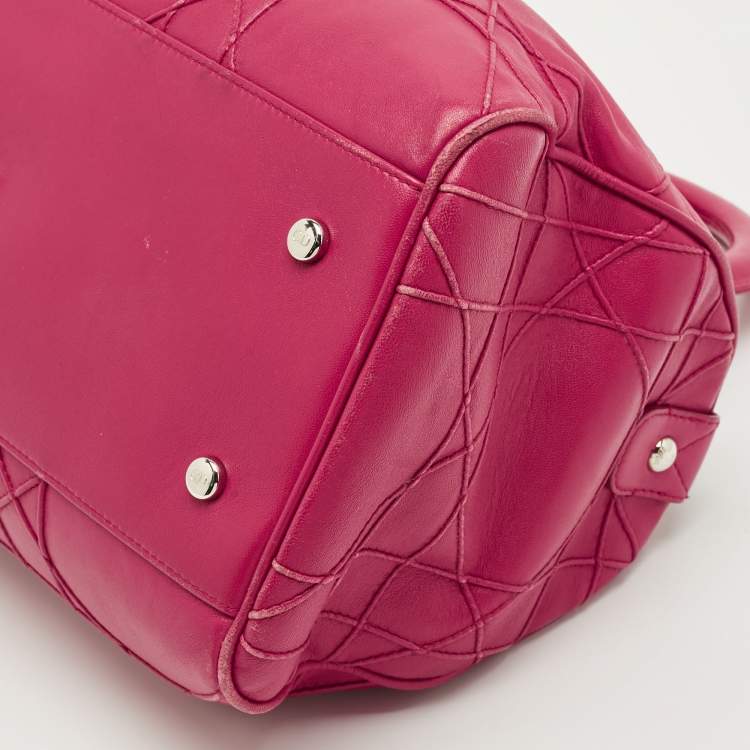 Pre Owned Dior Magenta Cannage Leather Granville Polochon Satchel