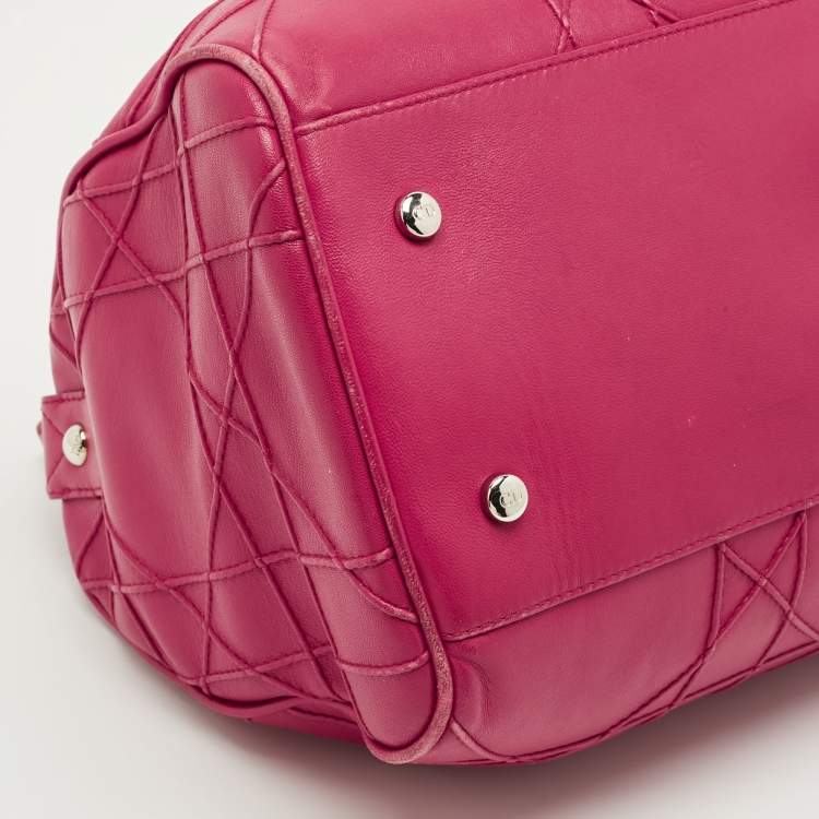 Pre Owned Dior Magenta Cannage Leather Granville Polochon Satchel