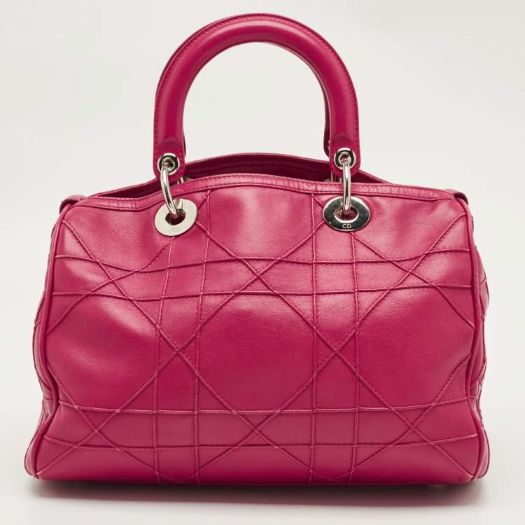 Pre Owned Dior Magenta Cannage Leather Granville Polochon Satchel