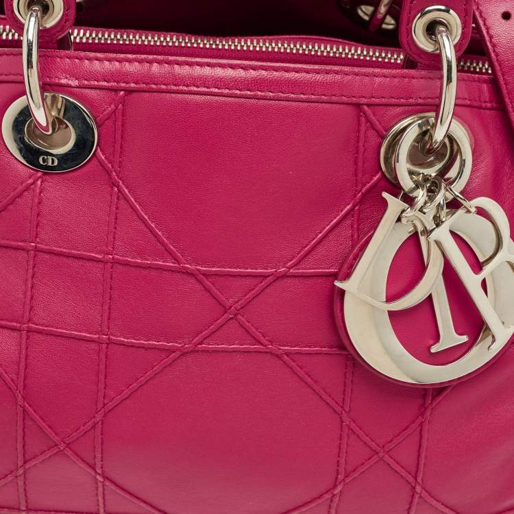 Pre Owned Dior Magenta Cannage Leather Granville Polochon Satchel