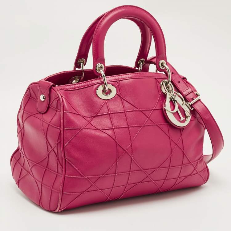 Pre Owned Dior Magenta Cannage Leather Granville Polochon Satchel