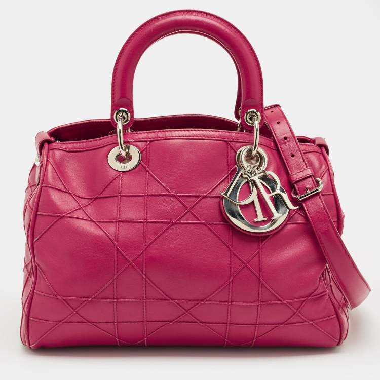 Pre Owned Dior Magenta Cannage Leather Granville Polochon Satchel