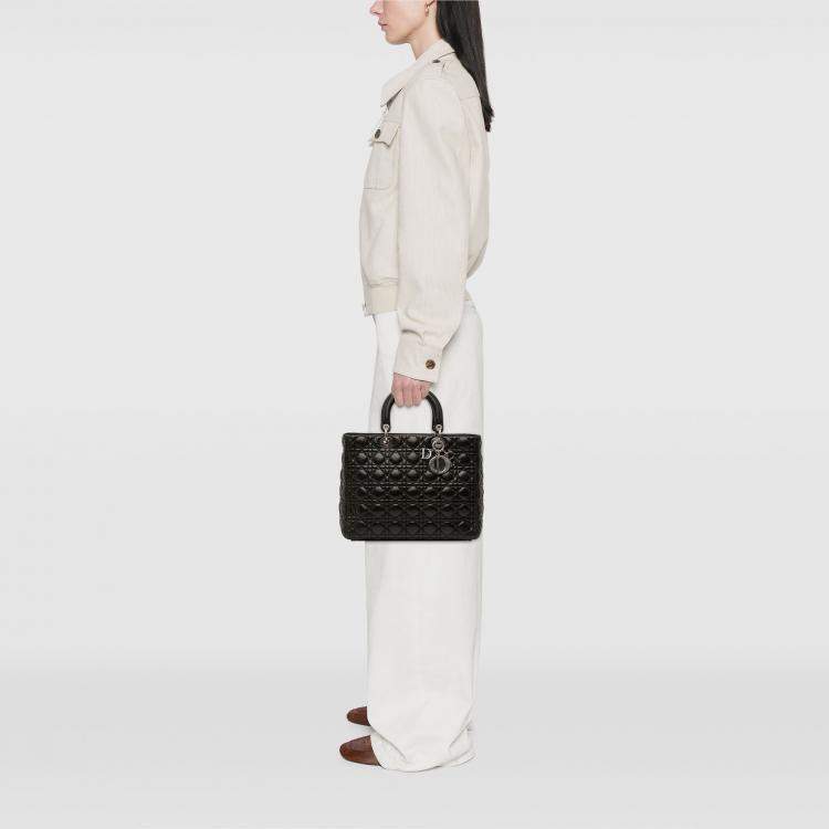 Pre Owned Dior Black Large Lambskin Cannage Lady Dior