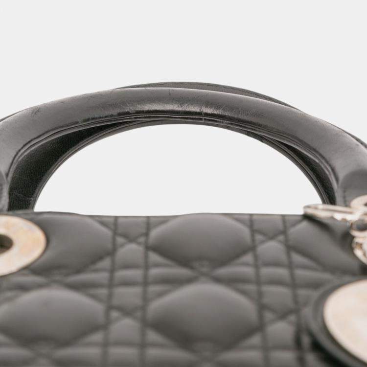 Pre Owned Dior Black Large Lambskin Cannage Lady Dior