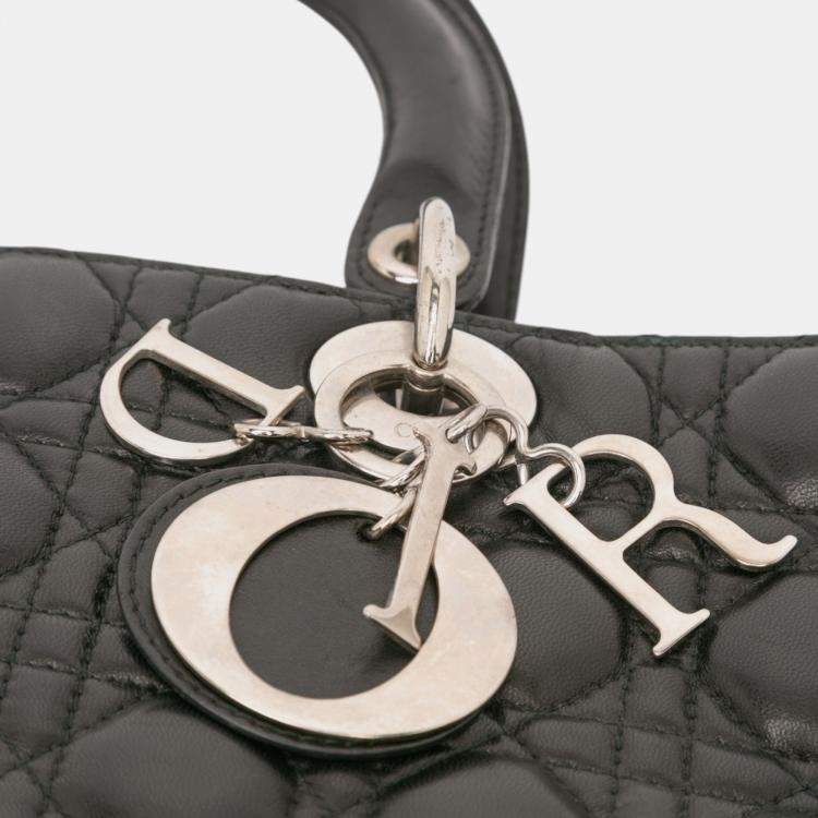 Pre Owned Dior Black Large Lambskin Cannage Lady Dior