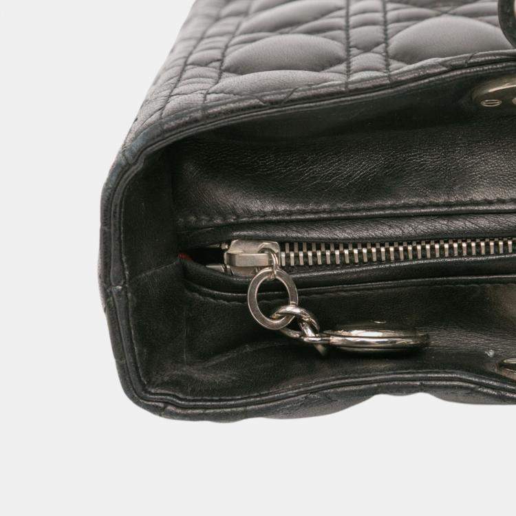 Pre Owned Dior Black Large Lambskin Cannage Lady Dior