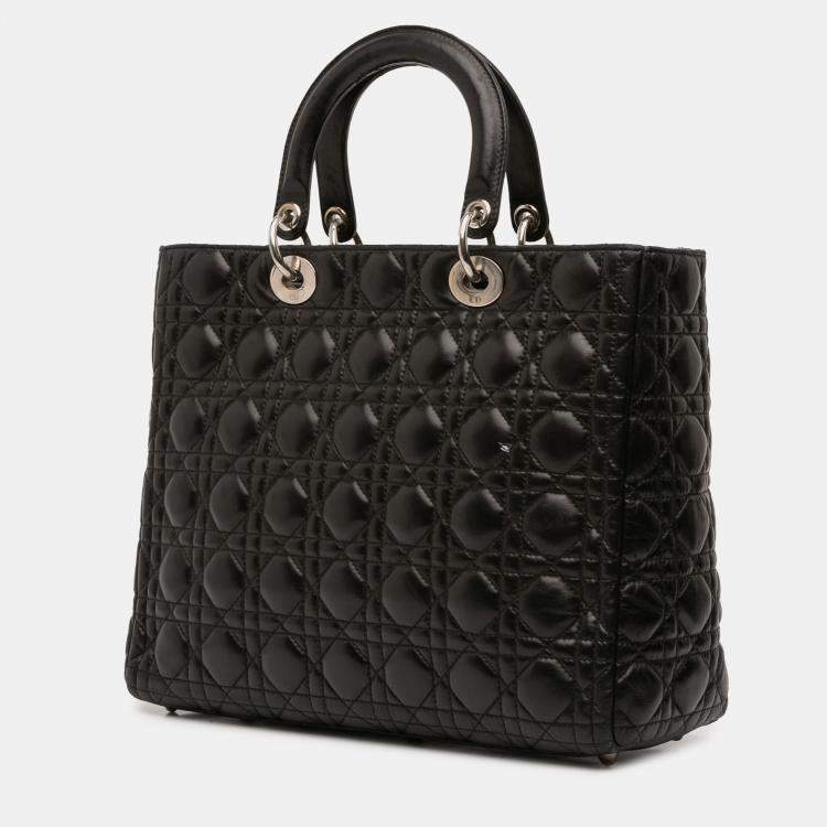 Pre Owned Dior Black Large Lambskin Cannage Lady Dior