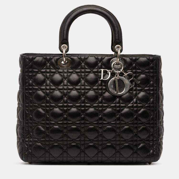Pre Owned Dior Black Large Lambskin Cannage Lady Dior