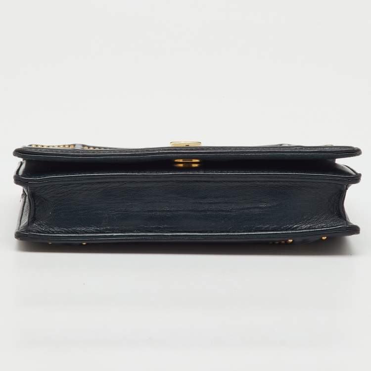 Pre Owned Dior Black Leather Studded Diorama Wallet On Chain