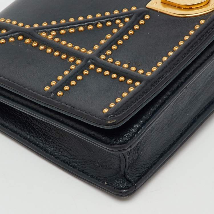 Pre Owned Dior Black Leather Studded Diorama Wallet On Chain