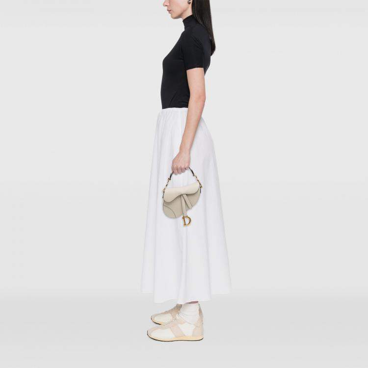 Pre Owned Dior White Mini Grained Calfskin Saddle Bag